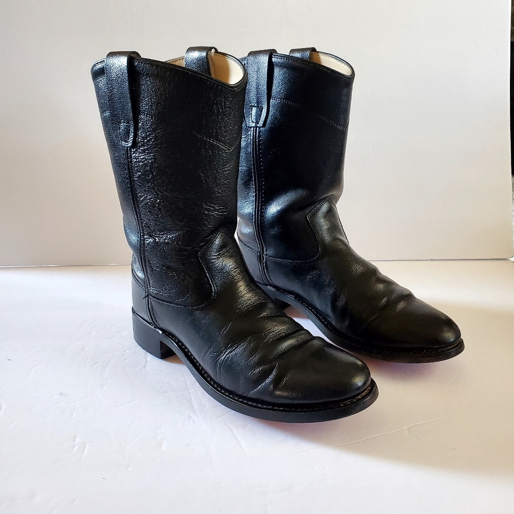 Old West Women's Black Leather Round Toe Roper Boots Size 5.0 D